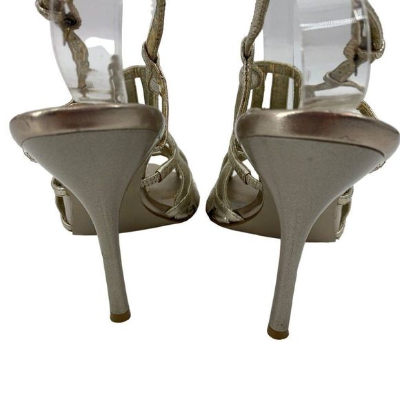 Carlos Santana Metallic Cage Heels Womens Size 7.5 Leather Buckle Open Toe 2318 - Picture 6 of 11